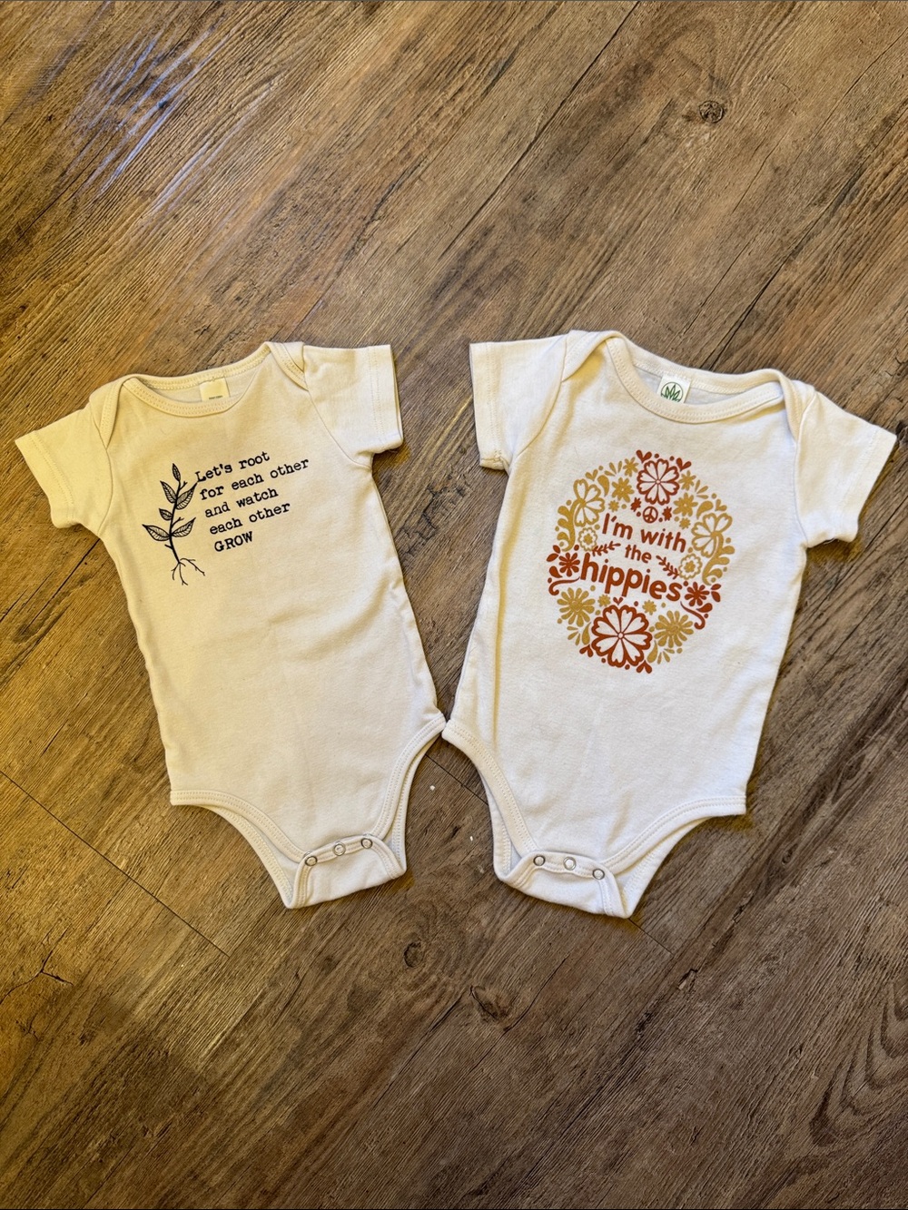Soul Flower Cream Baby Bodysuit with Retro Orange & Yellow Floral Hippie Graphic